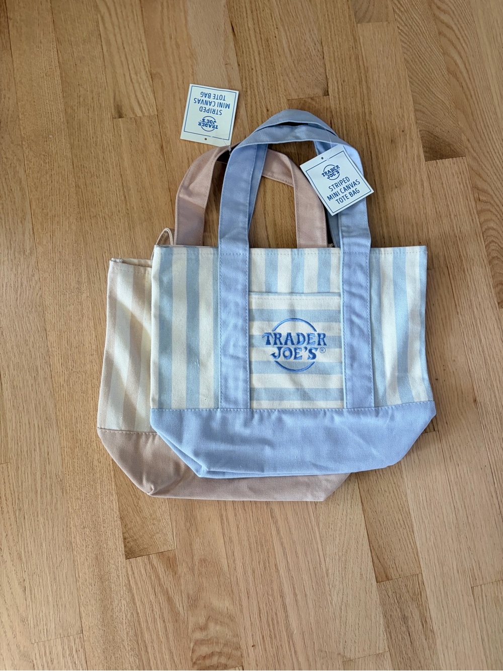 Striped Trader Joe’s Mini Canvas Bag Set - Blue and Beige